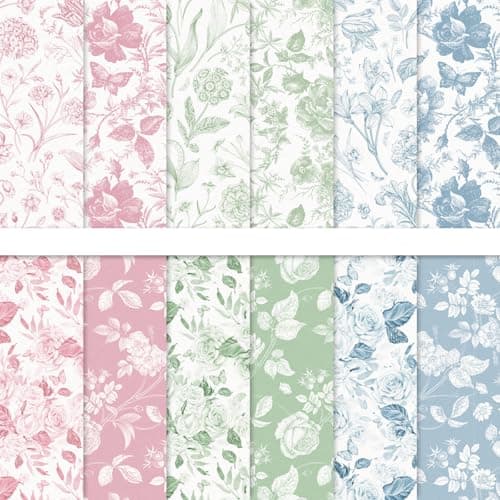 Whaline 60 Sheets Floral Pattern Paper Pink Green Blue Flower Leaves Scrapbook Specialty Paper Double Sided for DIY Crafts Card Making Photo Album Decor 55 x 83 Inch