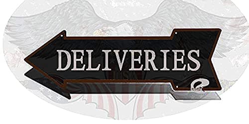 TSOSK Delivery Sign Black Left Arrow Vintage Package Deliveries Signs Drop Off Deliver Parcel Here Business Packages Plaque Metal tin Sign 5x17 INCH-Arrow Plaque Metal tin Sign