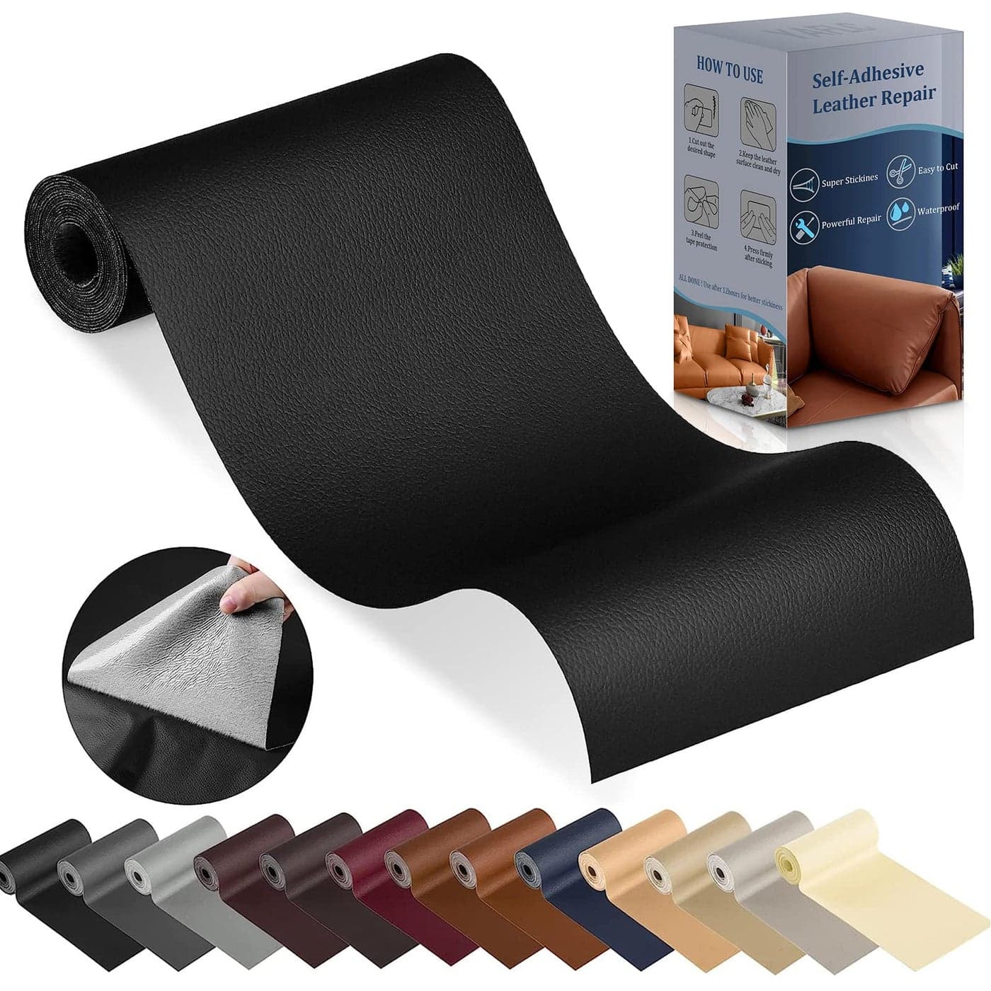 YAFLC Leather Repair Patch for Furniture 4 x 63 Self Adhesive Leather Repair Kit Vinyl Repair Tape for Car Seat Sofa Jackets Couches Chair Black