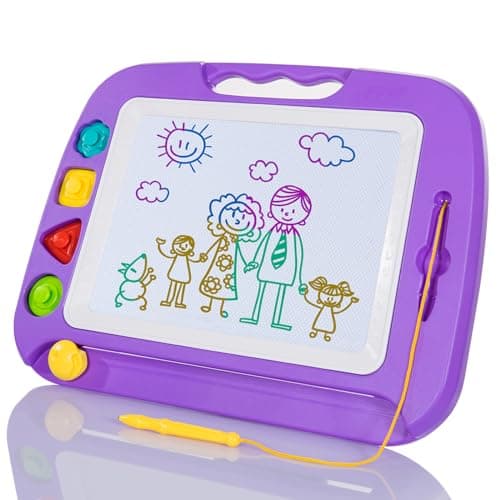 SGILE Large Magnetic Drawing Board - 4 Colors 16×13in Writing Painting Doodle Pad with 4 Stamps for Toddlers, Learning Educational Toy Etch Sketch Gift for 36+ Month Kids Girls Boys, Purple