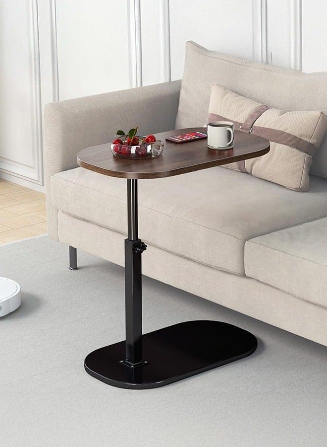 C Shaped Side Table, Adjustable Height C Shaped End Table, 360°Swivel Top Couch Side Tables That Slide Under, Modern Small Coffee End Table for Sofa Bed Bathtub, Rotating Table Top Walnut