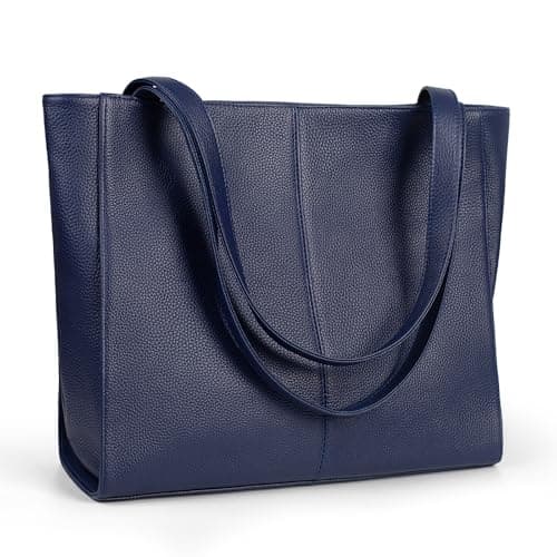 befen Soft Real Leather Tote Bag for Women, Ladies Leather Shoulder Bags Purse Satchel Handbag with Top Handles for Work Navy Blue