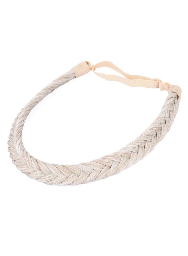 Width 0.7 inch Thin 2 Strands Fishtail Plaited Braids Headband Braided Synthetic Hair Elastic Stretch, Hair Accessory for Women, Girls (F-White Blonde)
