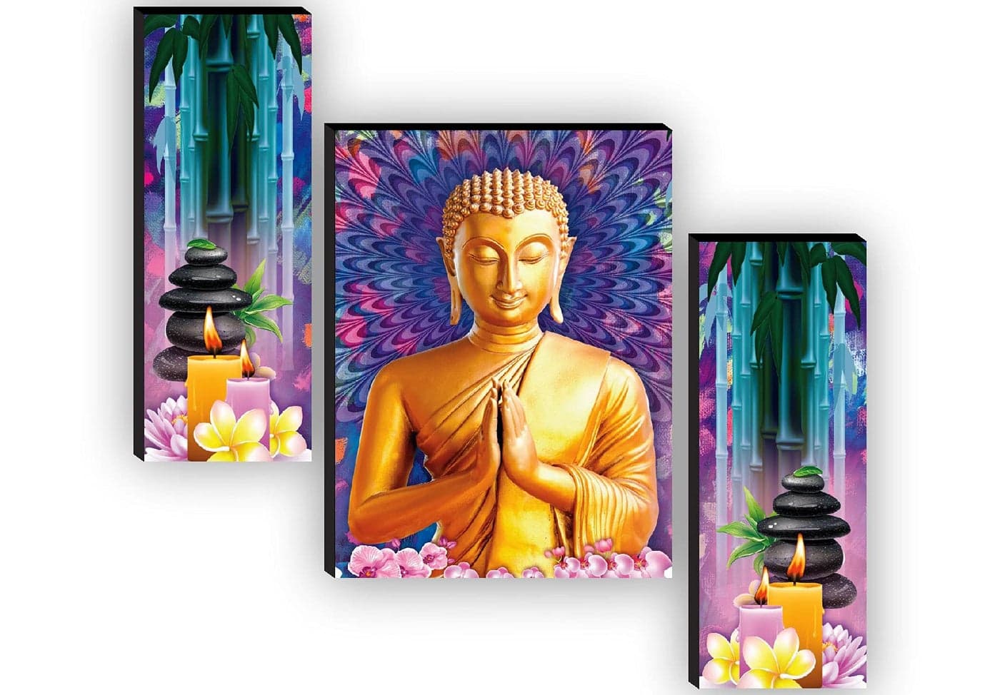 SAF paintings Set of 3 Buddha Paintings for living room with frame Self Adeshive UV Textured MDF Framed Painting 12 Inch X 18 Inch SAF-JM7719
