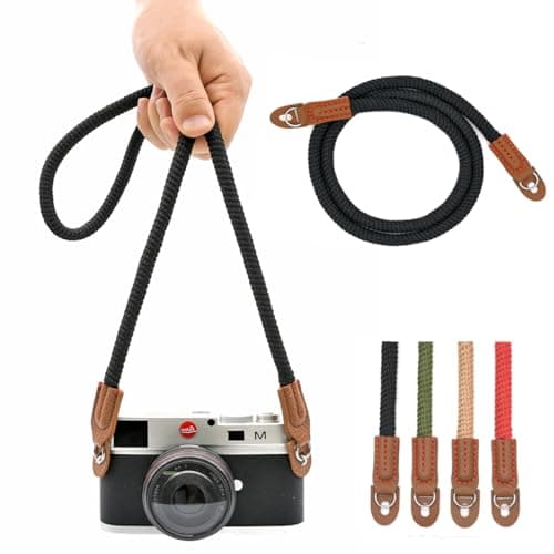 Eorefo Camera Rope Strap 100cm Soft Cotton Camera Strap Vintage Neck Shoulder Belt Strap for Mirrorless and DSLR Camera. (Black)