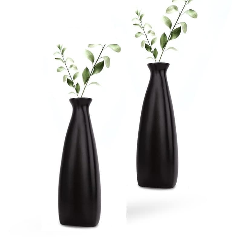 URBAN SENSE® Ceramic Decorative Vase | Modern Flower Vase for Home, Living Room & Interior Styling (Matte Black, Set of 2)