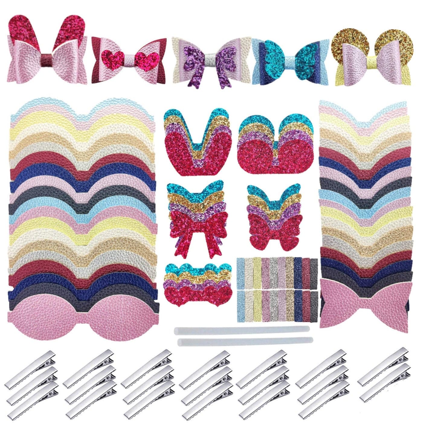 AOUXSEEM Faux Leather Hair Bows DIY Making Kit with Pre Cut Pieces and Hair ClipsMake Fashionable Shiny Hair Clips for Girls Lady WomanCute20 Set