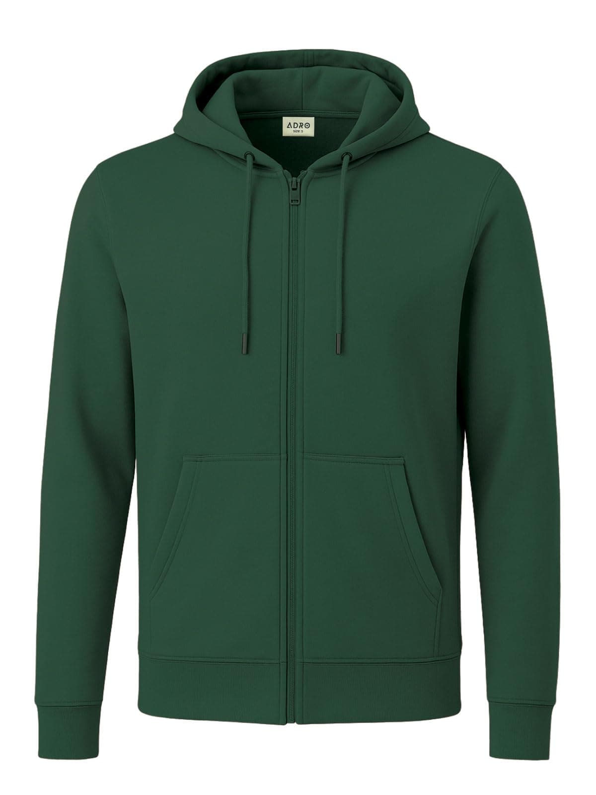 ADRO Mens Cotton Solid Zipper Hoodie Sweatshirts | ZH23-PLN-GN-M Green