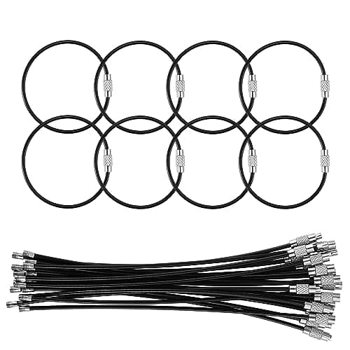 25 Pack Wire Keychain Cable,5.9 Inches Nylon Coated Stainless Steel Key Ring,Luggage Tag Loops,2mm Twist Barrel,Black