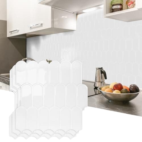 Vamos Tile Upgraded Thicker Design Peel and Stick Backsplash Tile 10Sheet Pure White with White Grout Self Adhesive Vinyl Wall Tiles Stick on Backsplash for Kitchen BathroomRV