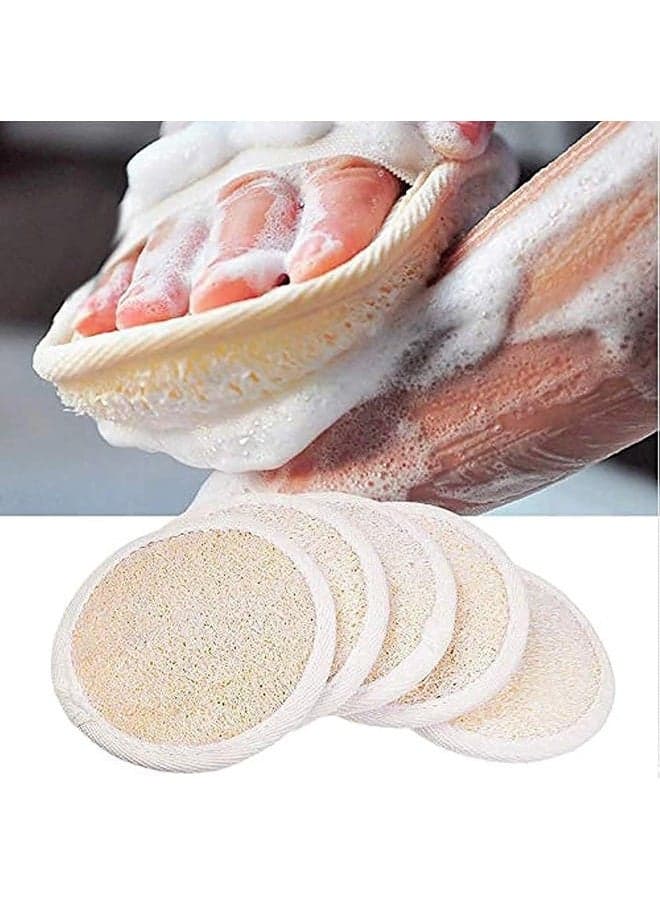 Loofah Pads (Pack of 5) - Exfoliating Scrubbing Sponges - Natural Luffa Material - Essential Skin Care Product - for Shower/Bath - Fibrous Texture - Perfect for Face/Body Wash - Wet It and Apply Soap