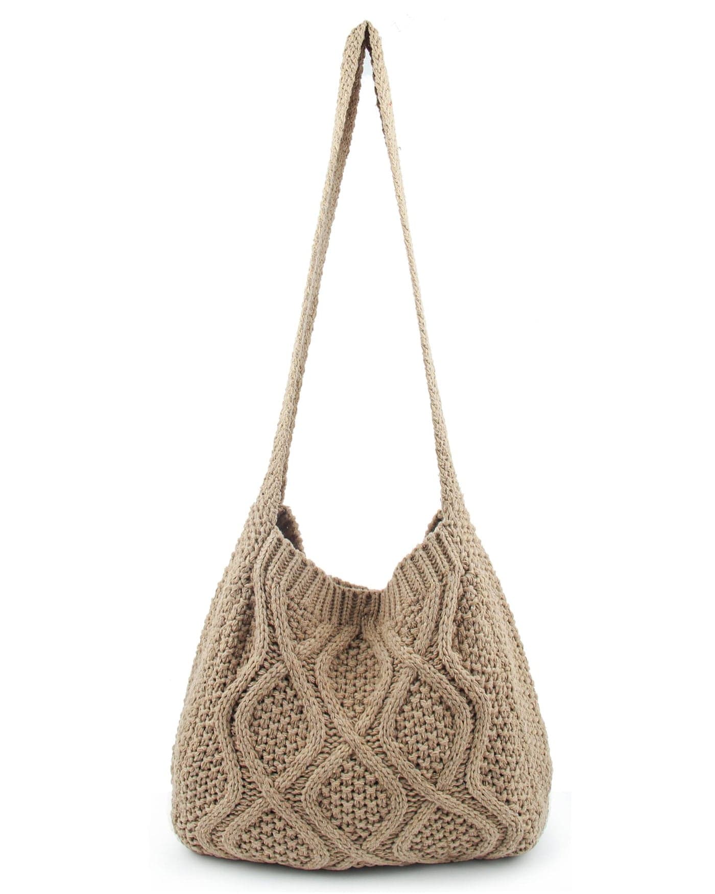 ENBEI Handmade Crochet Bag–Boho Chic Shoulder Bag, Aesthetic Kinted Bag,Cute Crossbody Bag,Perfect for Beach, Shoppingor Daily Use – Stylish Durable (Khaki)
