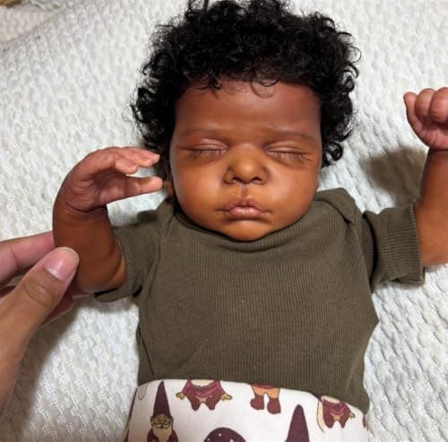 GYCV Reborn Baby Dolls Black Boy 19 Inch Soft Body Real Life Baby Dolls Curly Hair Realistic Newborn Black Lifelike African American Baby Doll Toy with Accessories Birthday Xmas Gift for Kids Age 3