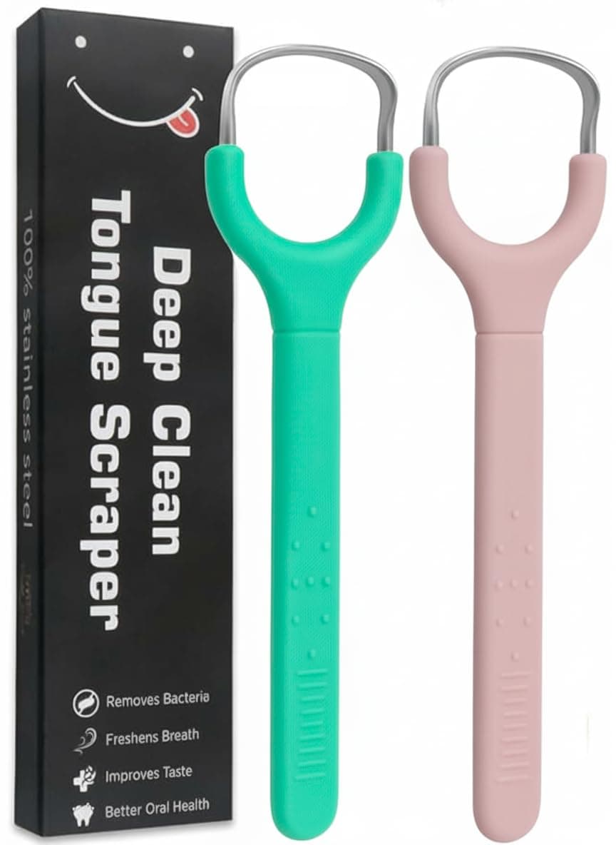 Prplet Tongue Cleaner Scraper for Adults & Kids – Stainless Steel Tongue Scraper for Hygiene, Fresh Breath, Removes Bacteria – Deep Clean Tongue Cleaning Tool (Pack of 2) (Green+Light Pink)