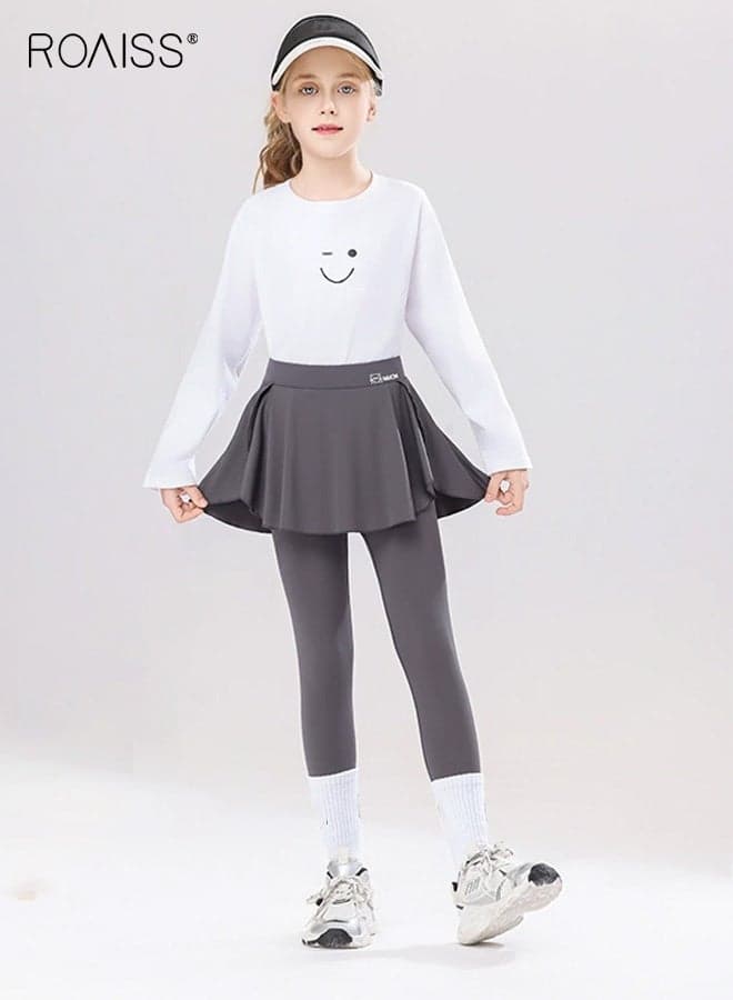 Girls 2-in-1 Skirted Leggings with A-Line Overlay, Hip Concealing High-waisted Athletic Pants with Hidden Pocket, Ultra-soft Moisture-wicking Yoga Leggings with Flowy Skirt, Suitable for Yoga, Dance, Sports or Everyday Play
