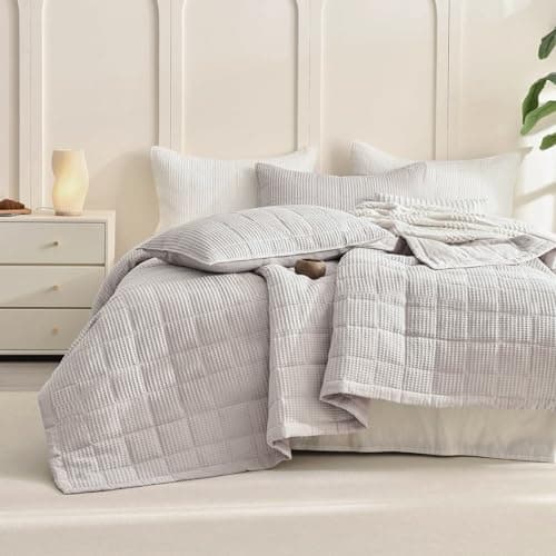 CozyTide 100 Cotton Oversized King Bedspread 128x120Oatmeal Waffle Weave King Quilt Bedding Set Oversized 3 Pieces Lightweight Extra Large Farmhouse Bedspread Coverlet Sets for All Season
