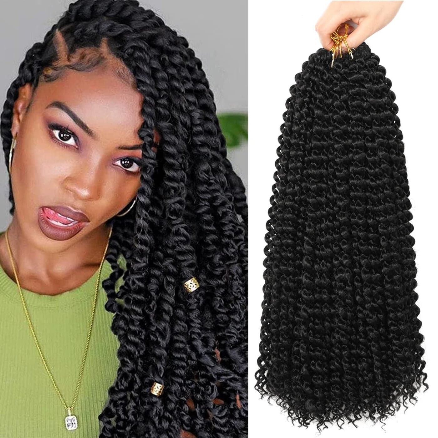 Ubeleco Passion Twist Hair 18 Inch 132 Strands Full Head Water Wave Crochet Hair Long Curly Braiding Hair Spring Twist Crochet Braids Hair Extensions for Black Women18inch1B