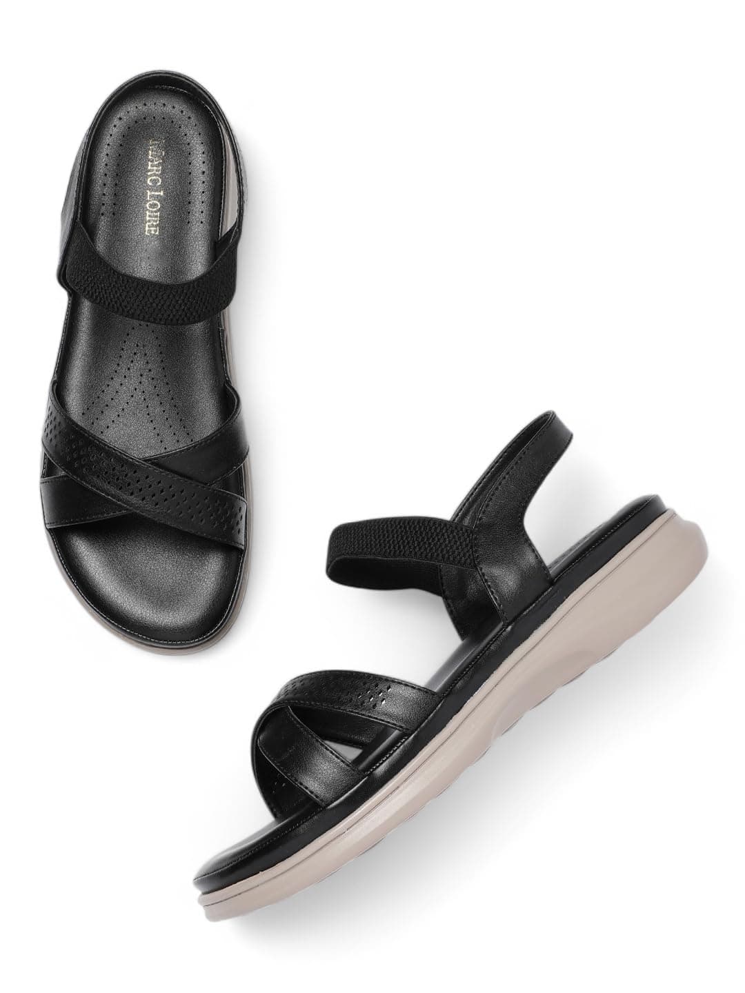 Marc Loire Women's Comfortable Slip on Casual Open Toe Flats Sandals (Black, UK Footwear Size System, Adult, Women, Numeric, Medium, 6)