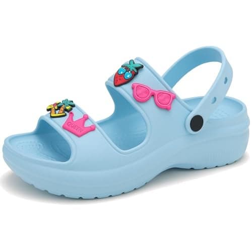 ORTHO JOY Women’s Double Strap Clogs – Comfortable Cushioned Footbed, Waterproof & Lightweight Slip-On Sandals – Non-Slip Sole with Stylish Fun Charms – Perfect for Casual Wear, Travel, Garden