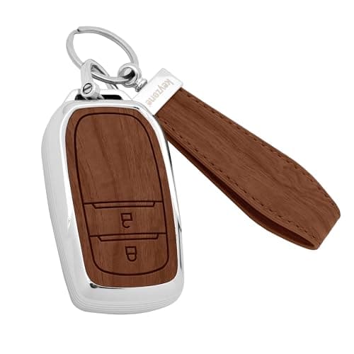 keyzone Woodgrain TPU Key Cover & Keychain for Toyota Innova Crysta, Innova HyCross, Hilux 2 Button Smart Key (Walnut Brown)