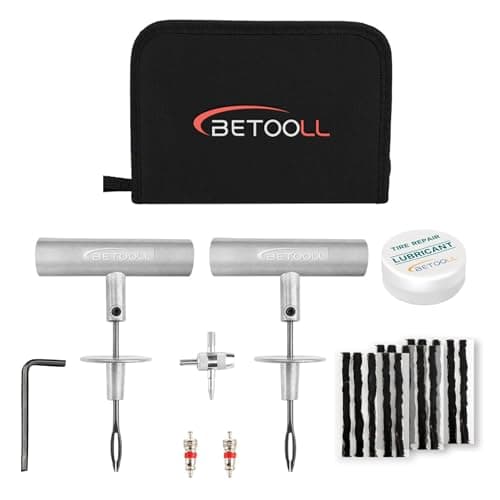 Tire Repair Kit 24 Pcs Professional Heavy Duty Universal Emergency Flat Tire Repair Kit to Fix Punctures for car Motorcycle Truck Golf Cart ATV Tractor ARB RV SUV Trailer etcBlack