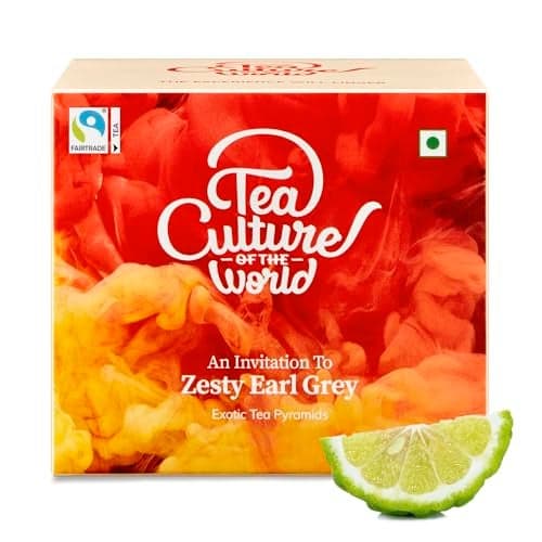 Tea Culture of The World Zesty Earl Grey Tea | Fine Black Tea with Natural Bergamot for Healthy Teeth & Stress Burst | Citrusy and Refreshing | Brewed Hot or Iced | Teabags, 16 Count