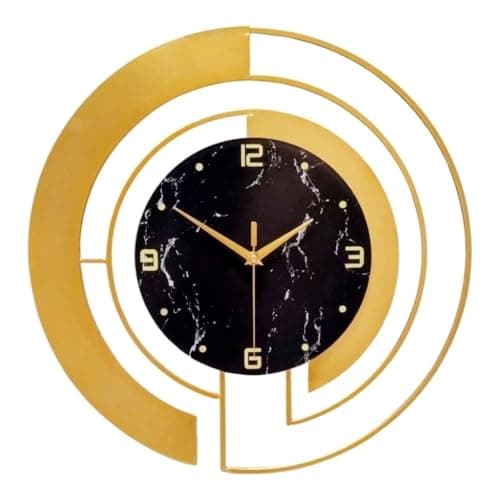 R RUNILEX European Style Luxury Living Room Analog Clock 3D Diamonds Non-Ticking Silent Creative Personality Metal Large Quartz Art Wall Decorative (Multi) (BL Marble Gold Clock)