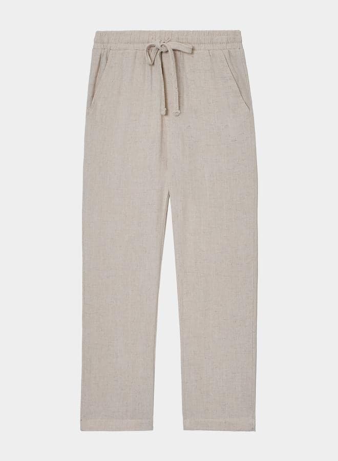 Boys Beige Linen Drawstring Pants — 5-6 YRS
