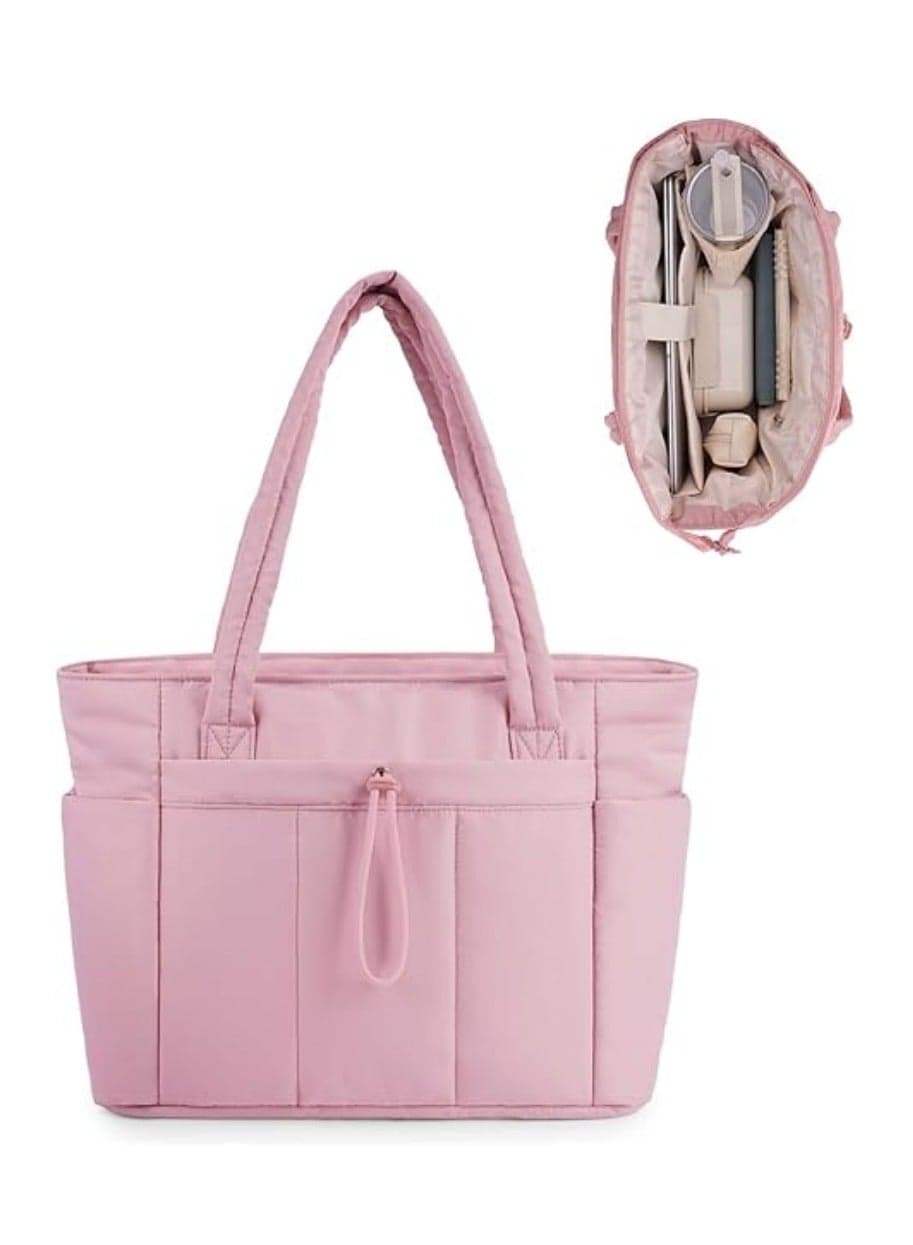 Women's Large-Capacity Lightweight Tote Bag | Fits Water Bottle | With Bottle Pocket | Laptop Compartment | Trolley Sleeve | Ideal for Work/Nurse/College/Travel