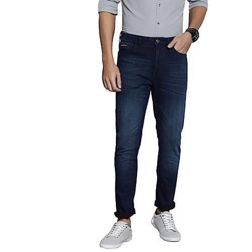 The Indian Garage Co Men Slim Fit Solid Mid-Rise Stretchable Jeans Dark Blue