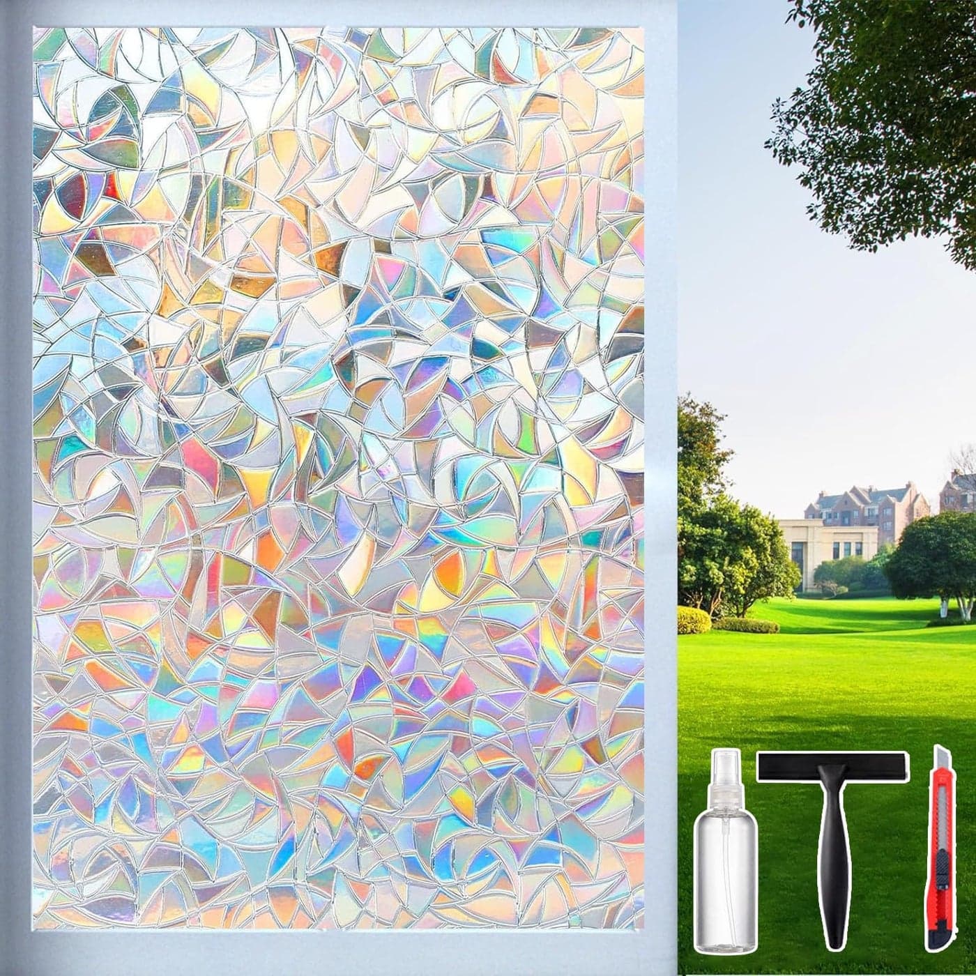 Rainbow Window Privacy Film Decorative Stained Glass Window Tint for Home 3D Decals Clings for Glass Windows Static Cling Sticker Suncatcher Cover 354 Inch x 7874 Inch