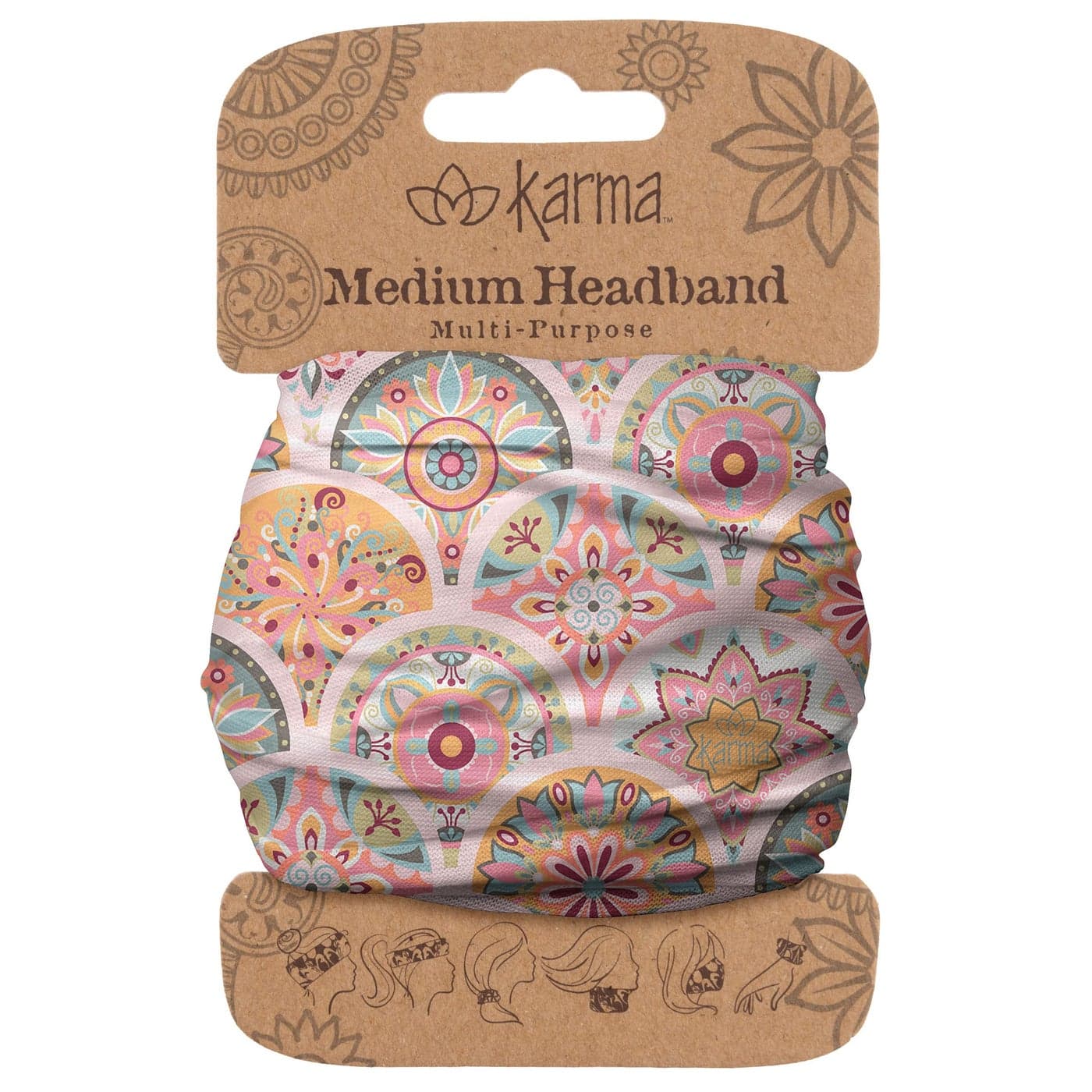 Karma Gifts Pink Medallion Headband for Women Medium Fabric Headband and Stretchy Hair Scarf Pink