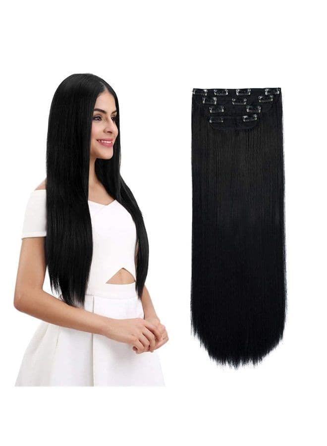18" Straight Long 4 PCS Set Thick Clip in on Hair Extensions Natural Black