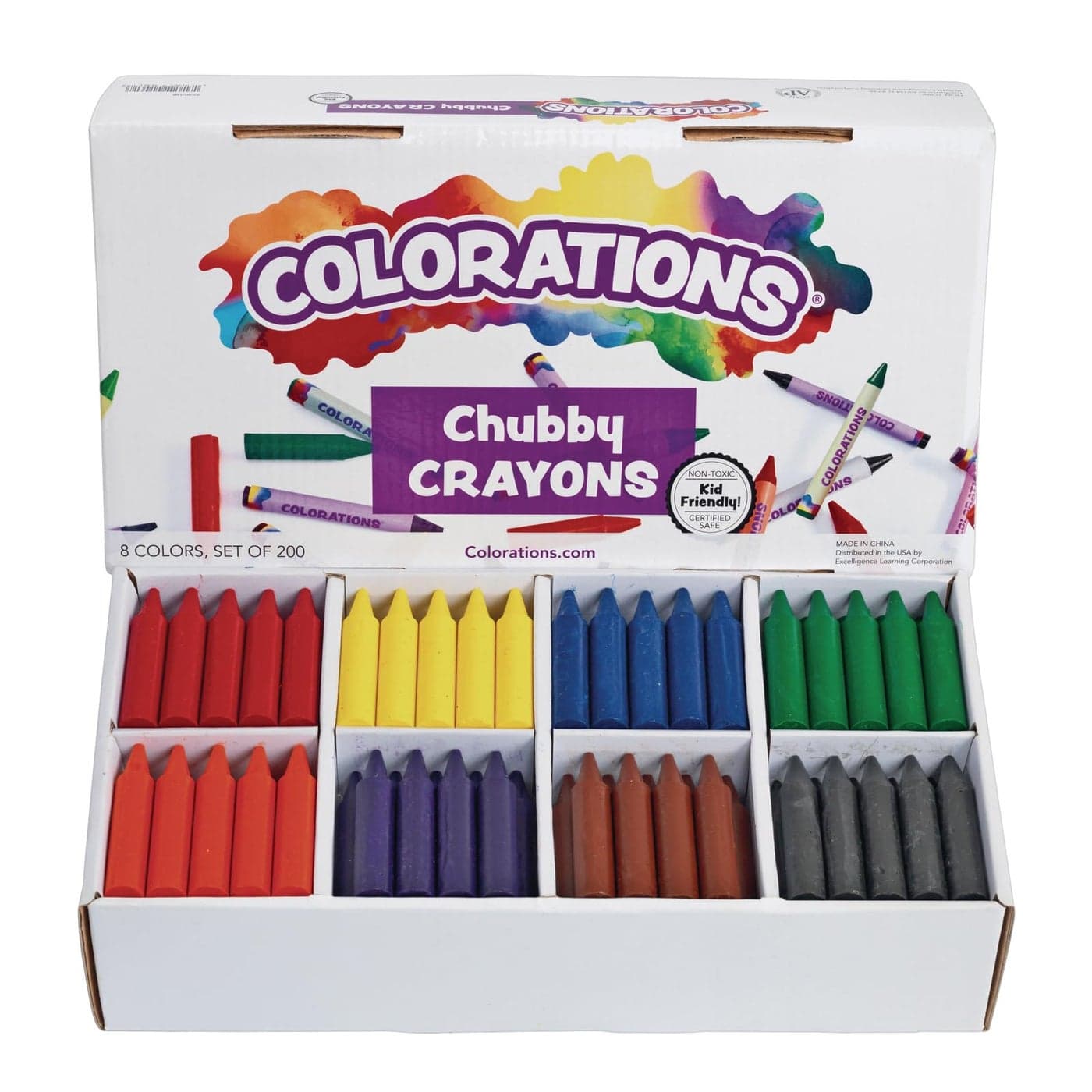 Colorations Chubby Crayons for Kids Set of 200 Rainbow Crayons Classroom Supplies 21116L x 916Dia Yellow