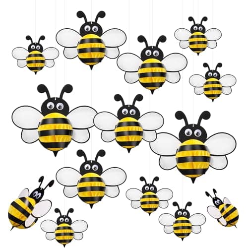Amyhill 12 Pcs Large Bee Birthday Party Decorations Hanging 3D Bee Honeycomb Centerpieces Table Toppers Decoration for Birthday Baby Shower Party Supplies