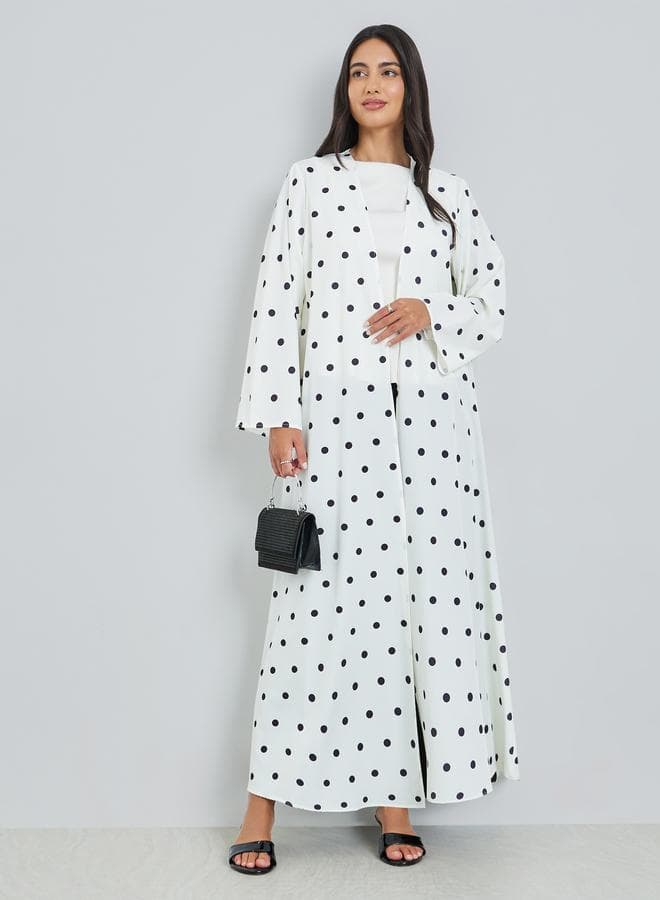 White Polka Dot Printed A-Line Jalabiya