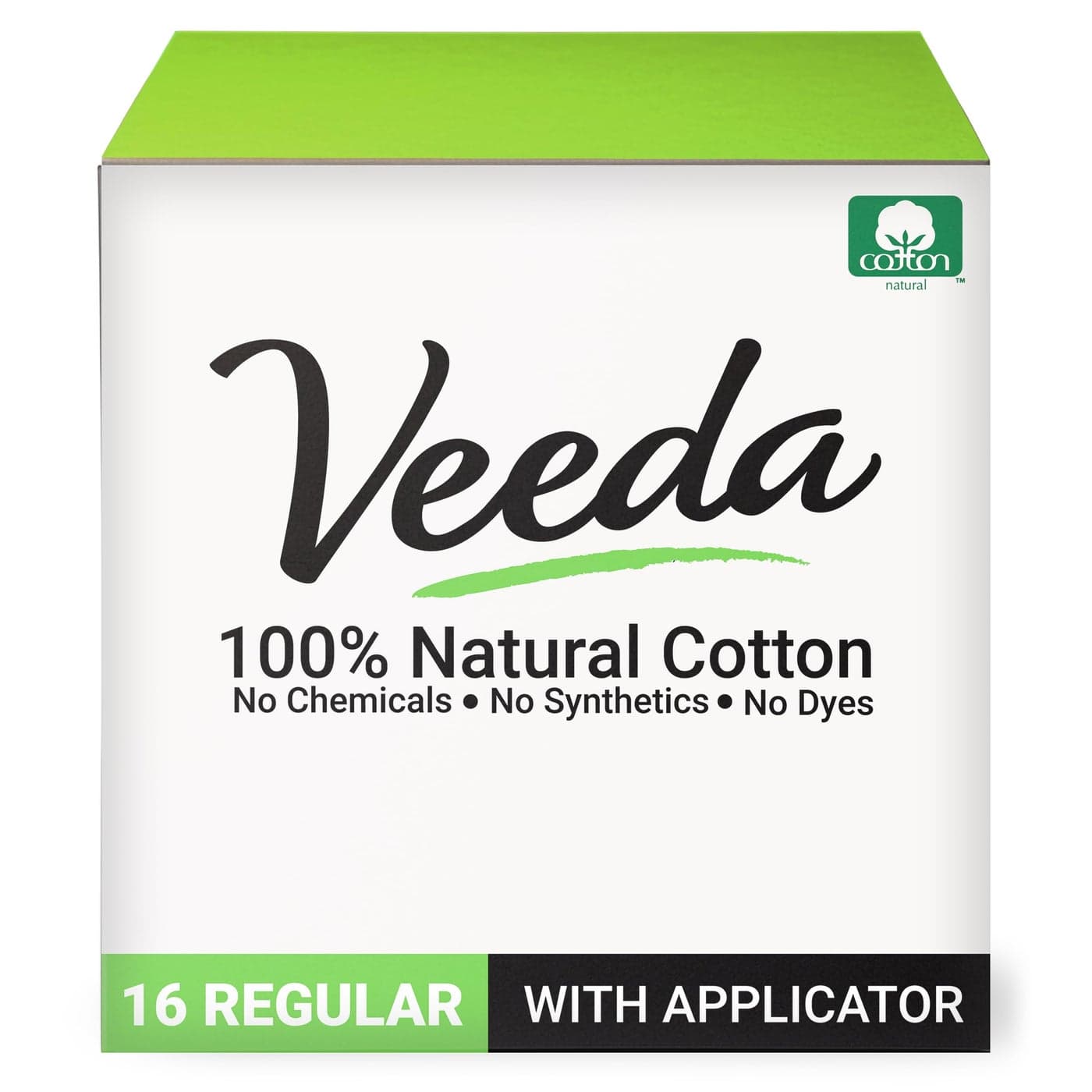 Veeda 100 Natural Cotton Tampons Regular Absorbency with leak proof protection Compact BPAFree Applicator Unscented Free from Chlorine Toxin 16 Count