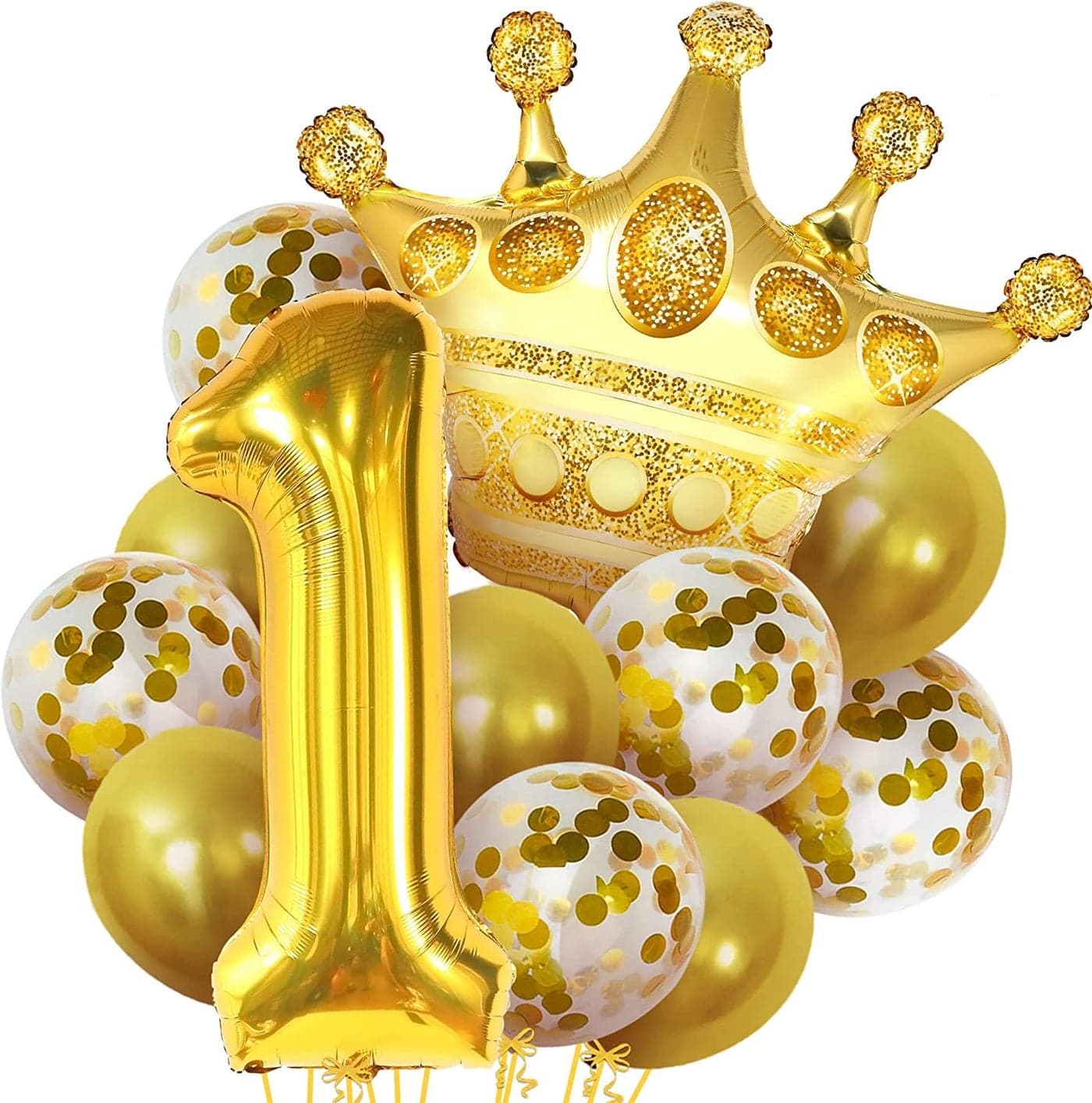 Lazybeee Gold 1 Balloon for First Birthday - 32-Inch, Pack Of 12 | Crown Balloons | Number 1 Balloon for First Birthday Decorations for Girl Boy | 1St Birthday Girl Decoration, First Birthday Rubber