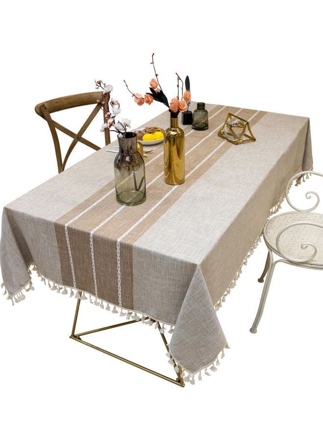 Lace Tassel Detail Table Cloth Beige/Brown 180x140cm