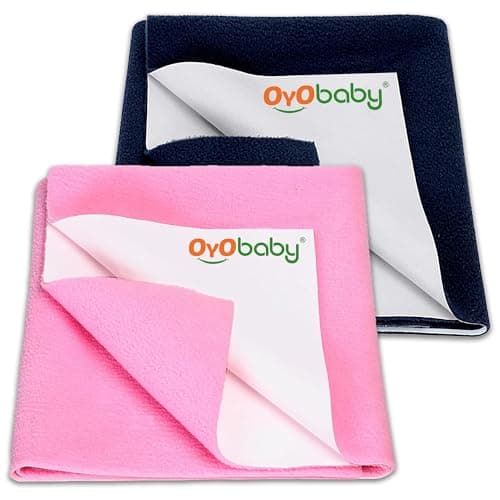 OYO BABY Extra Absorbent Waterproof Baby Dry Sheet Small Size (70x50cm) – Pack of 2 – Quick Dry Sheet for Bed Protector, Soft & Breathable Dark Blue + Pink