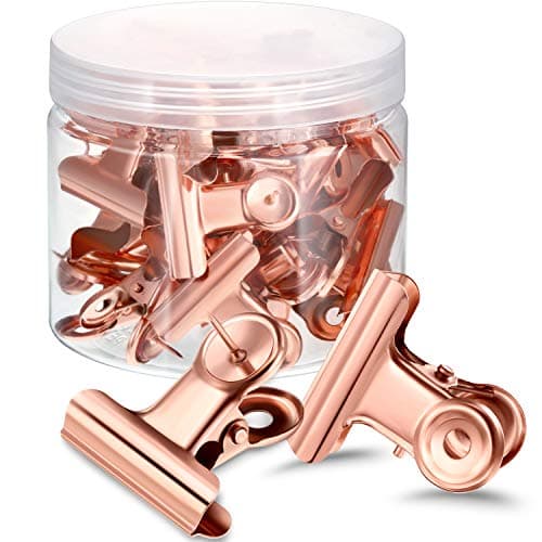 Outus 30 Pieces Push Pins Clips Thumb Tacks with Clips Cork Board Tacks for School Artworks Projects on Cork Photos Documents on Bulletin Board No Holes for The PaperRose Gold