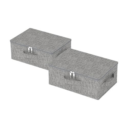 ENUMAIL Blanket Bags with Lid, Foldable Underbed Storage Bins, Home Basket Container for Organizing Clothes, Shoes, Pillows, 14.9x10.2x5.9Inches, Grey, 2 Pack