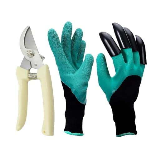 Oblivion Plant Cutter Garden Tool for Home Gardening 2 Pcs – Multi-Purpose Home Gardening Pruner & Gardening Gloves, Heavy-Duty Shrub Cutter for Tree & Flower Shears, Reusable Gloves with Rubber Grip