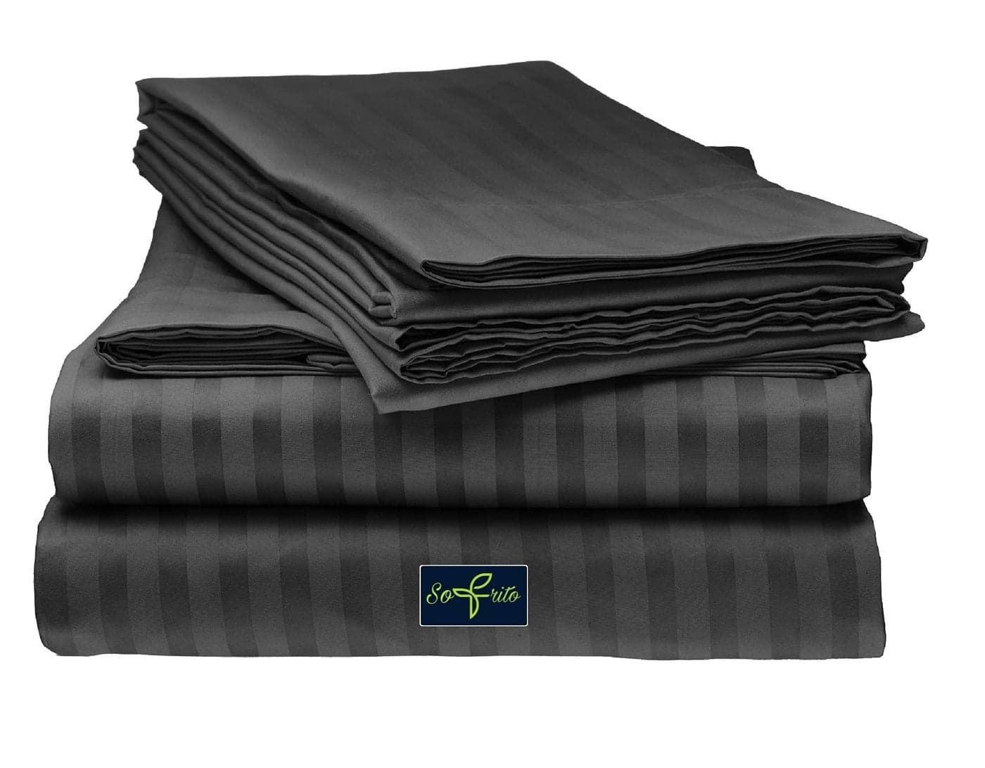 Sofrito Bed Sheet Glace Cotton Striped – 300 TC – Double (90"x100") – with 2 Pillow Cover | Ideal for Hospitals, Clinics, Hostels, PGs, Hotels & Guest Houses | Black