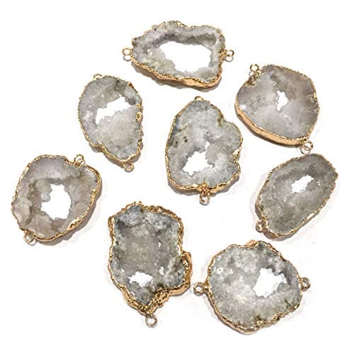 LE SKY 5 Pcs Natural Stone Connectors White Irregular Druzy Geode Agate Pendants Healing Chakra Energy Stone for Jewelry Making Necklace