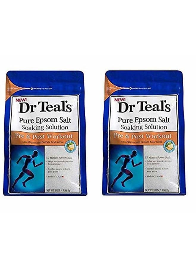 Pre & Post Workout Bath Soak Gift Set (2 Pack, 3lbs Ea) - 15 Minute Power Soak with Magnesium Sulfate & Menthol - Essential Oils Blended with Pure Epsom Salt Eases Aches & Speeds Up Recovery
