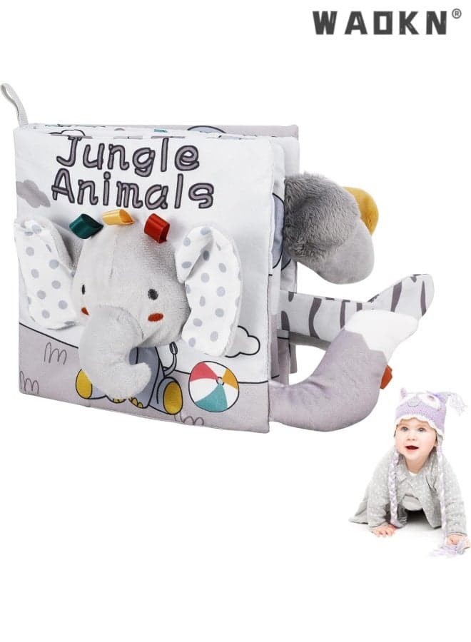 Baby Books, Soft Crinkle Cloth Sensory Toy High Contrast Soft Book, Fabric Touch and Feel Activity Early Development Toy Infant Boy Girl Shower Present , unisex , soft and comrtable , 15*16cm , Elephant .