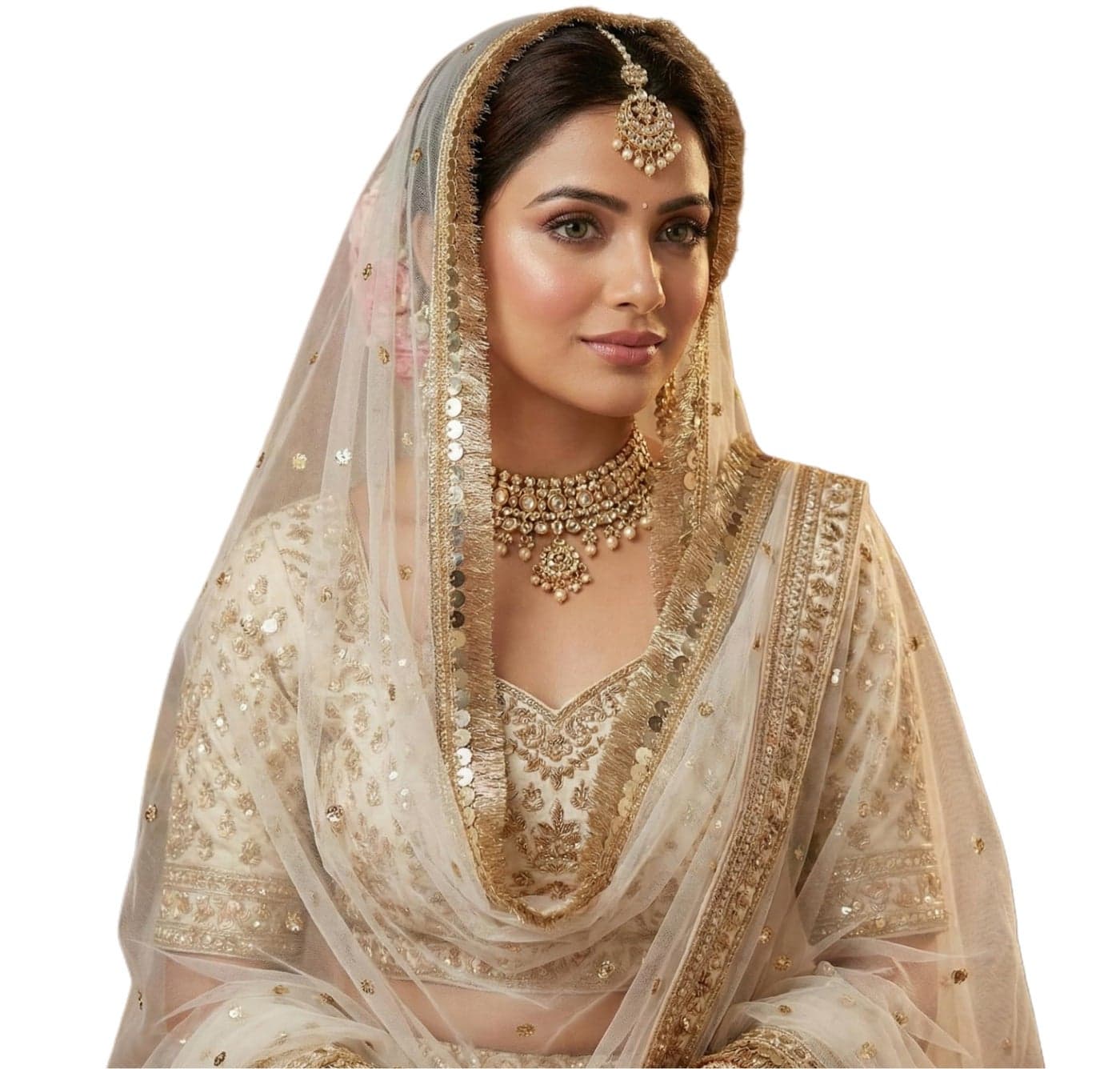 Navti Creations Women's Lightweight Net Dupatta With Sequence Embroidery & Kiran Border (Length 2.25m) (Cream)