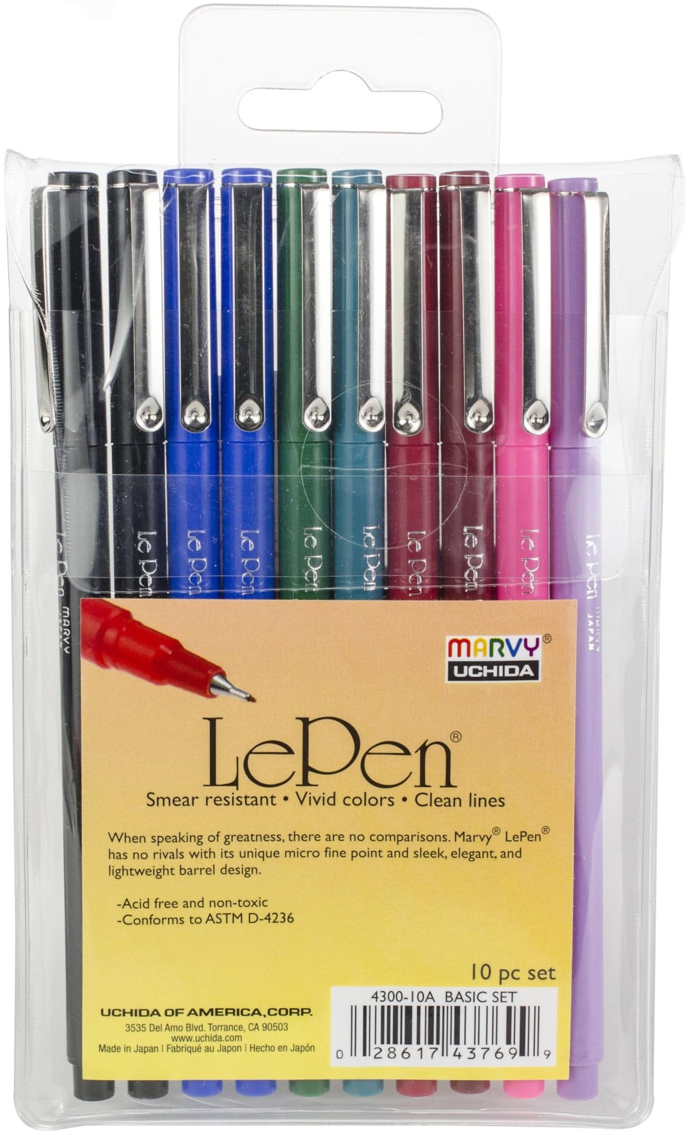 Marvy Le Pen 03 mm Micro Fine Tip Assorted Colors Pack of 10 1401871