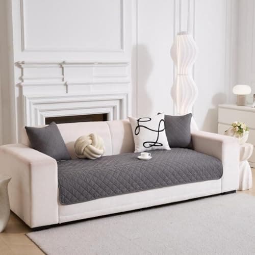 HOMETHREADS Premium Printed Cotton Sofa Cover Mat with PVC Backing for Non-Slip Comfort (Grey, 1 Seater | 70x75cm)